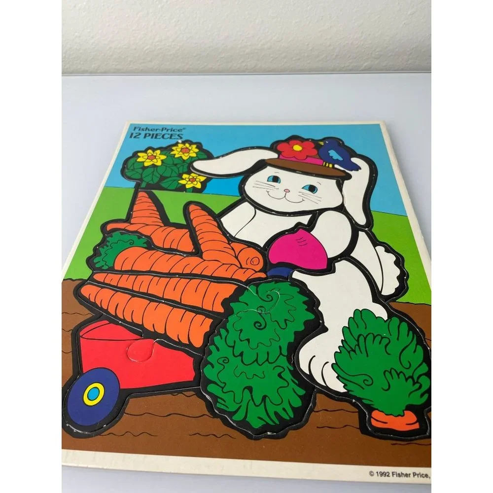 Vintage 1992 Fisher Price Farm Animals Bunny Cow Horse Beginner Puzzles, Toy